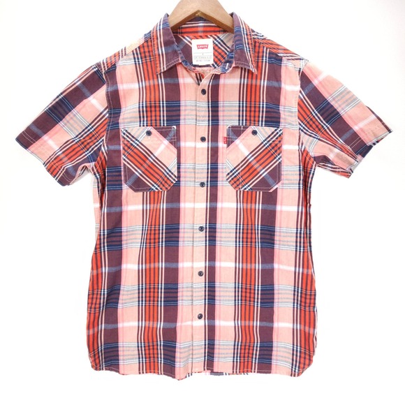 Levi's Other - Skate Levis Shirt Mens S Orange Plaid Short Sleeve Button Up Streetwear Pocket